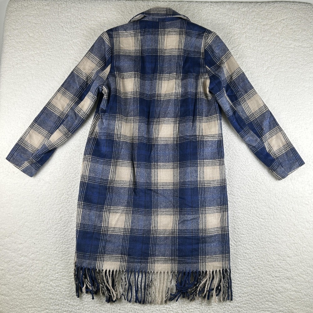 Z Supply Coat Womens Small Ynez Fringe Plaid Long Lined Open Collared Coatigan - Picture 9 of 13